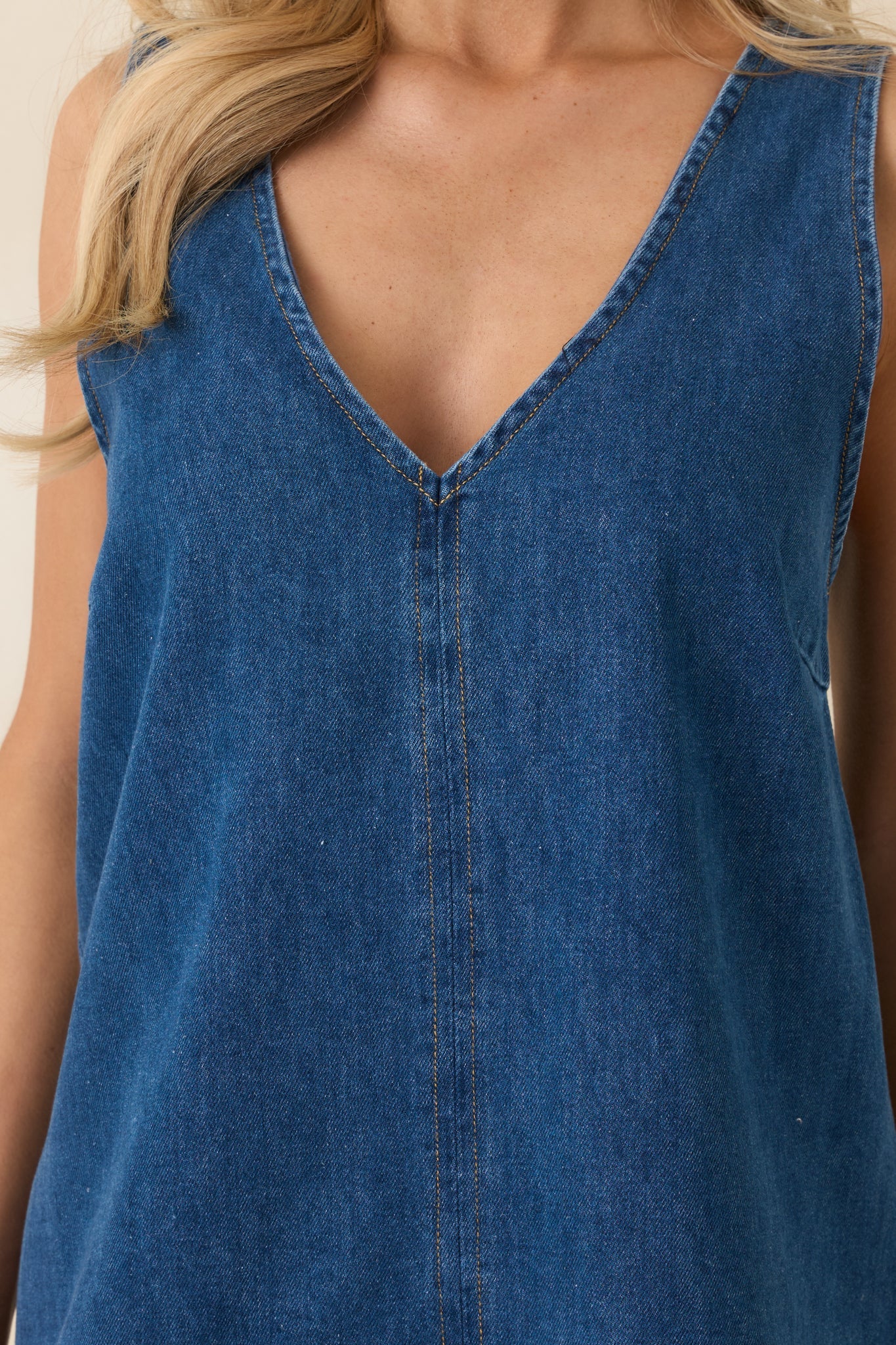 A Subtle Statement Medium Wash Cotton Denim Mini Dress