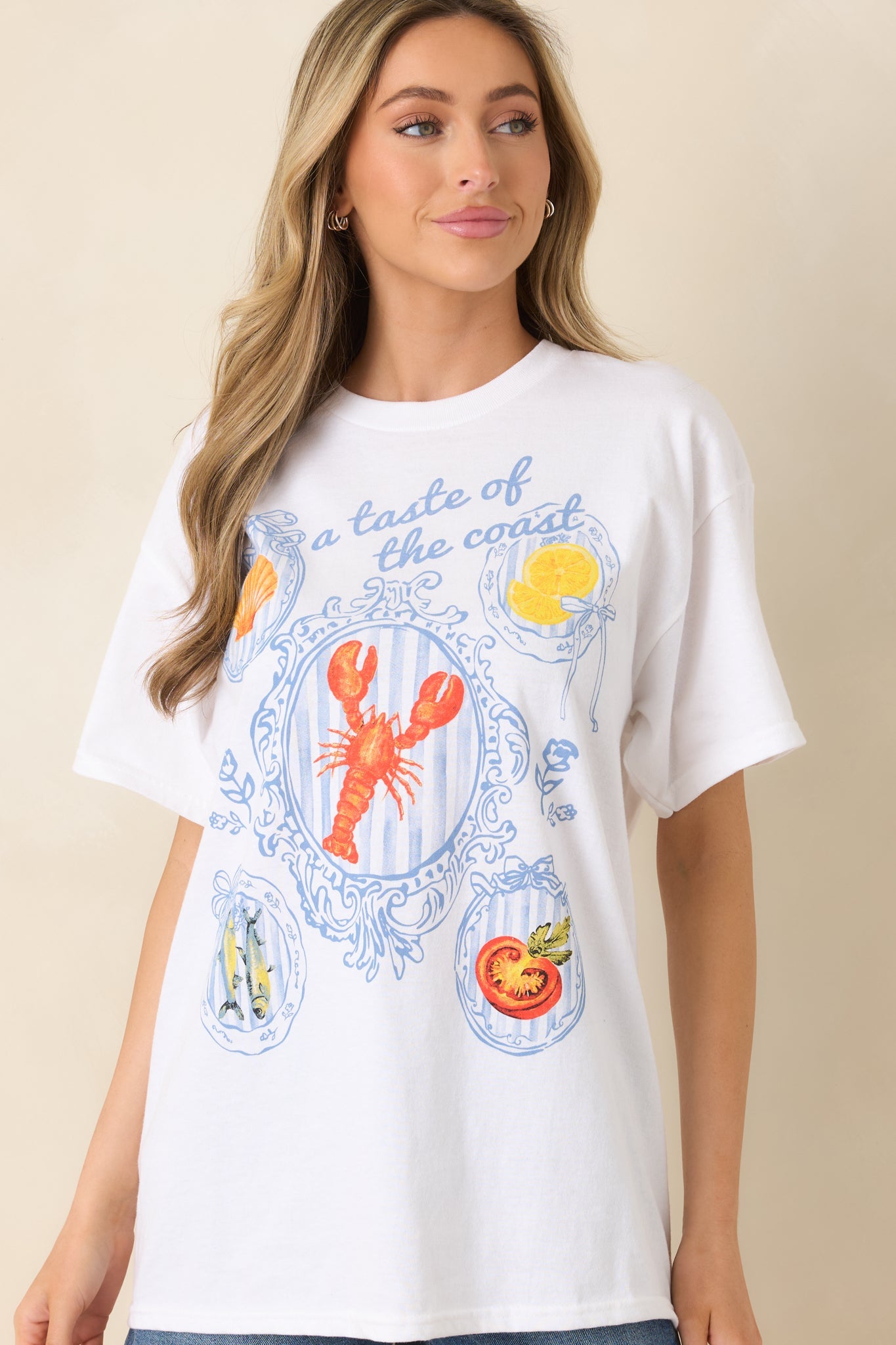 A Taste Of The Coast White Cotton Coastal Graphic Tee