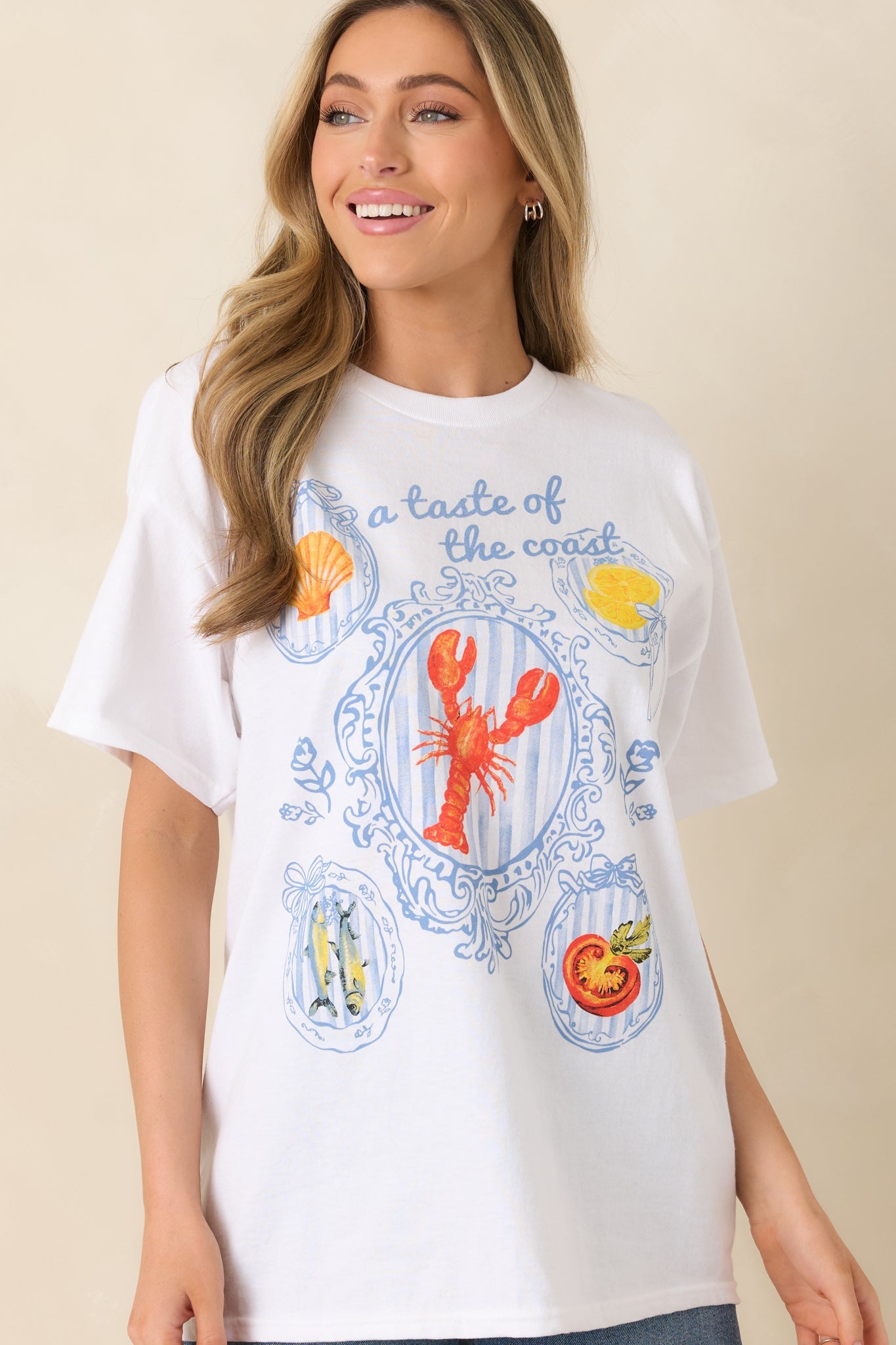 A Taste Of The Coast White Cotton Coastal Graphic Tee