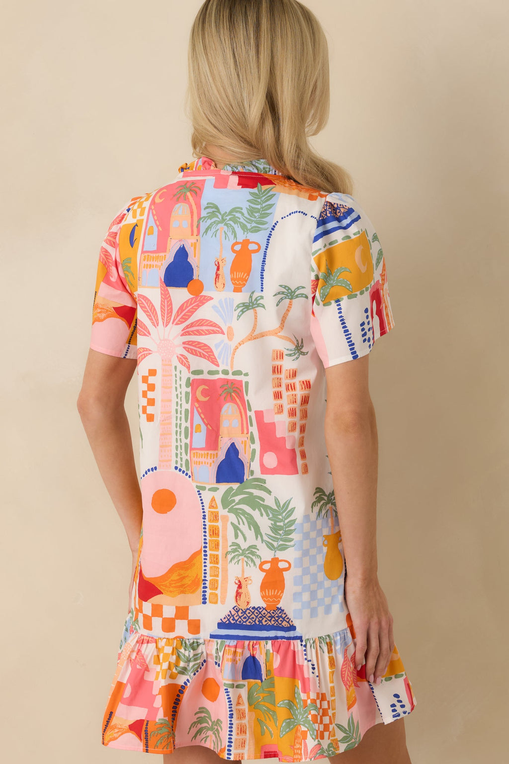 A Place in The Sun Orange & Pink Multi Cotton V-Neck Mini Dress