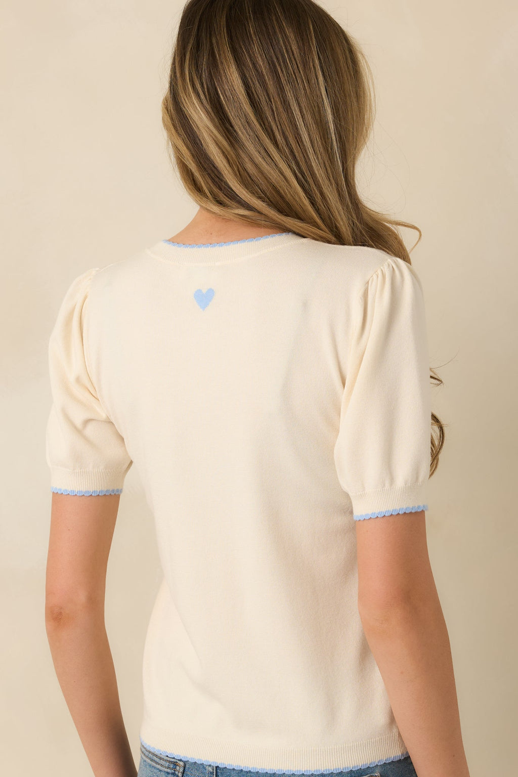 A Little Love Ivory Knit Contrast Short Sleeve Sweater