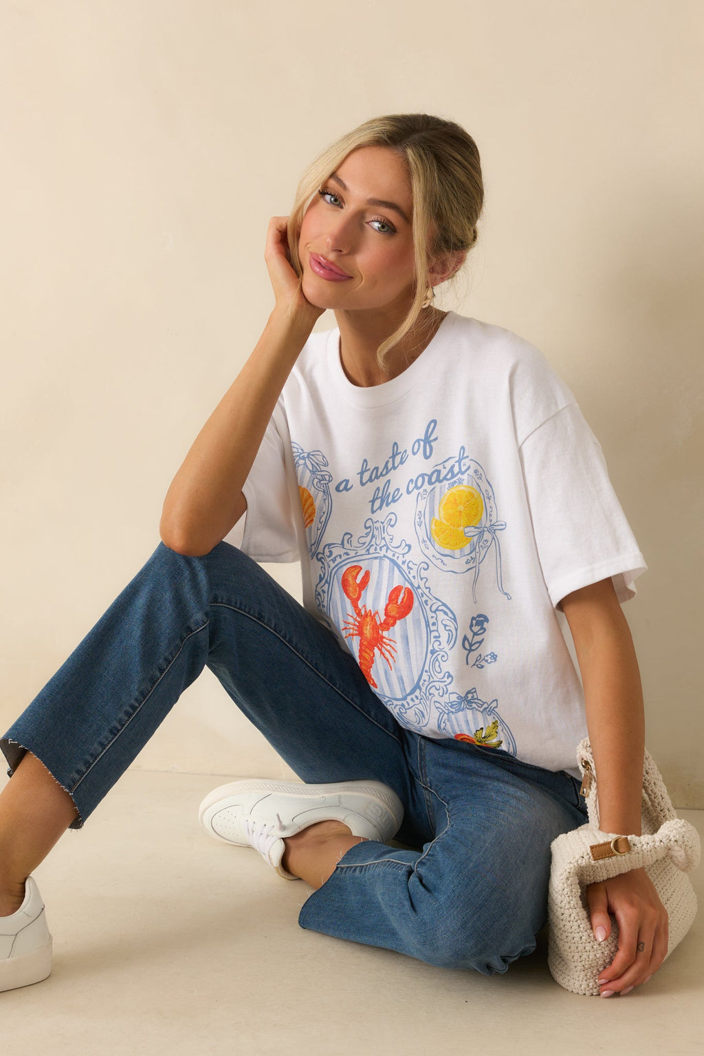A Taste Of The Coast White Cotton Coastal Graphic Tee
