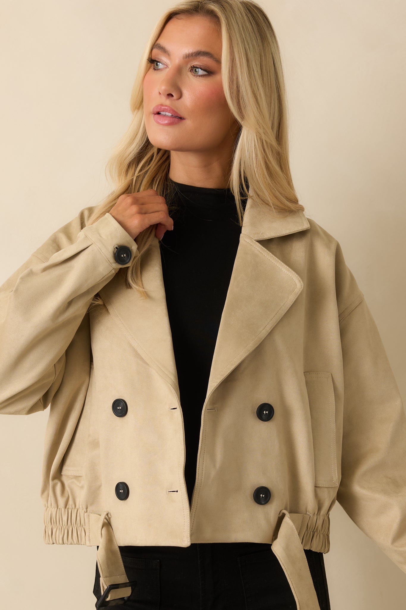 Ahead of Schedule Beige Cotton Double Breasted Belted Jacket