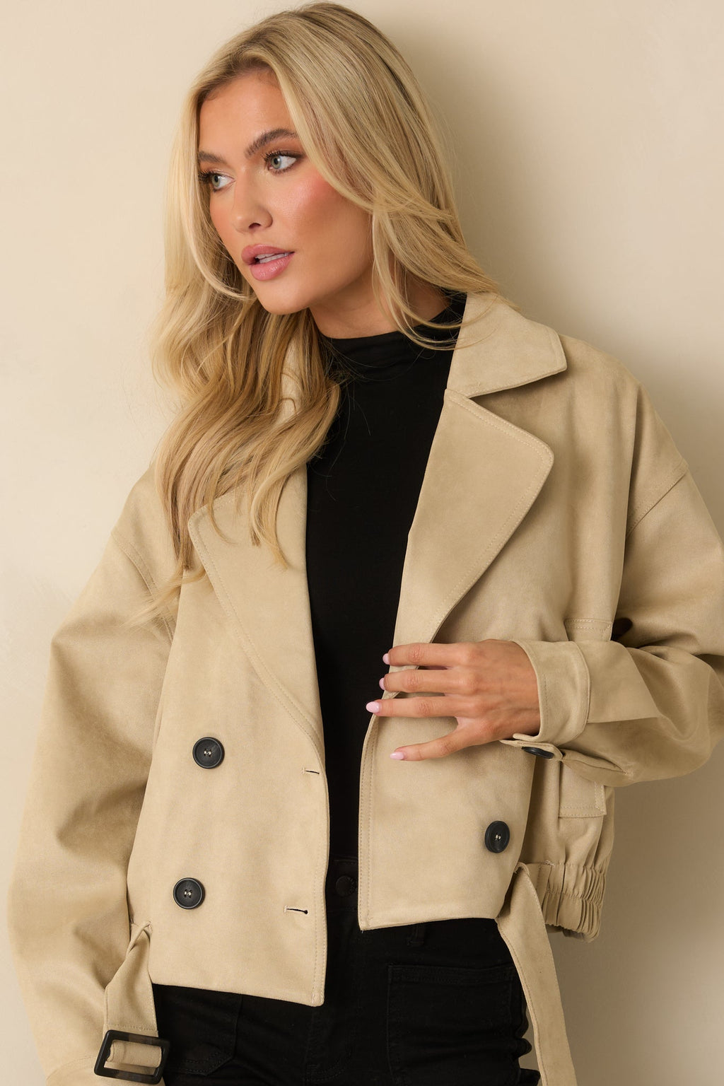 Ahead of Schedule Beige Cotton Double Breasted Belted Jacket