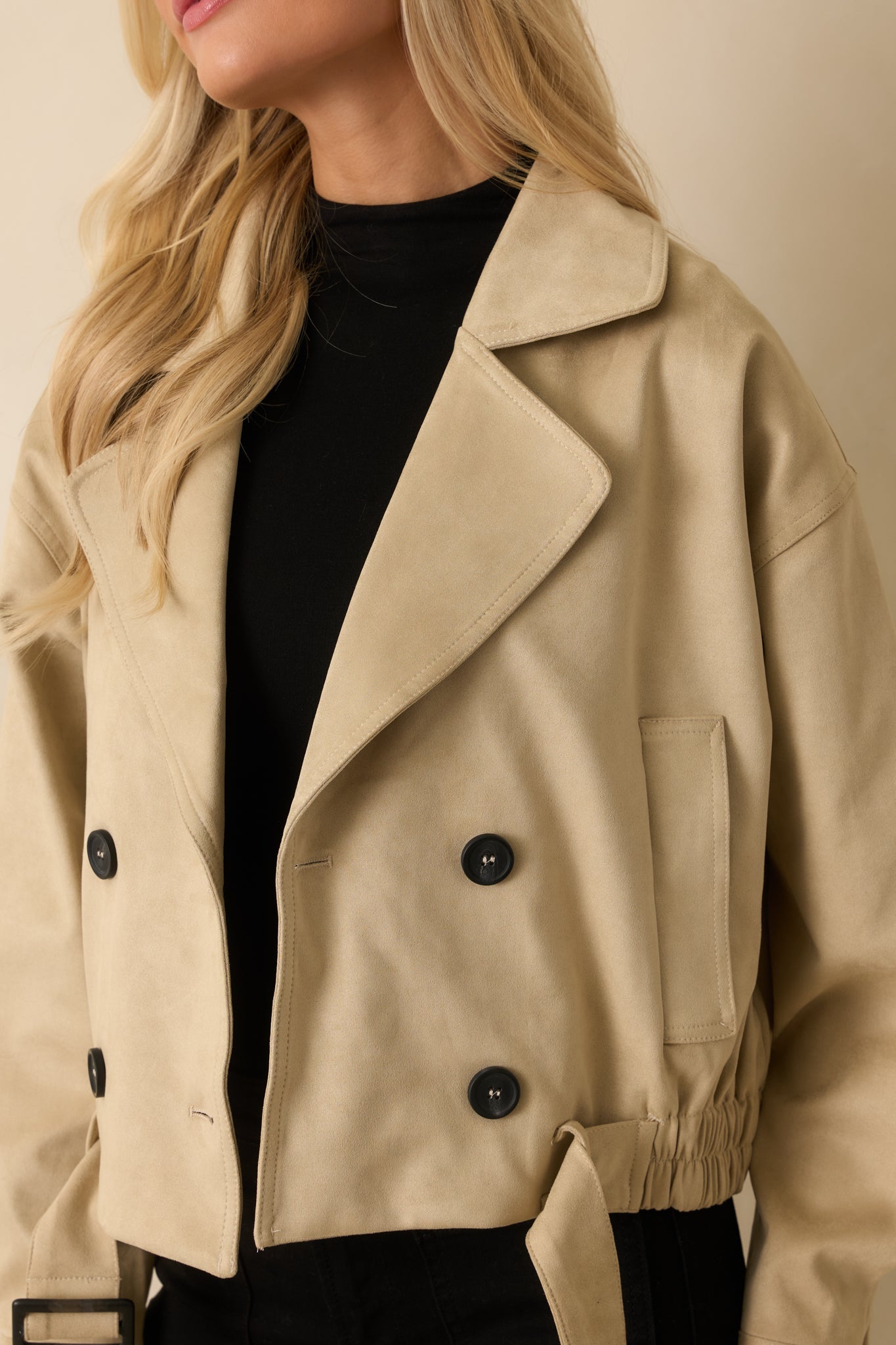 Ahead of Schedule Beige Cotton Double Breasted Belted Jacket