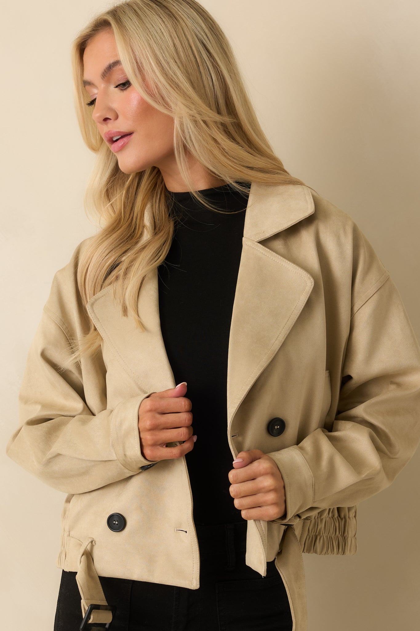 Ahead of Schedule Beige Cotton Double Breasted Belted Jacket