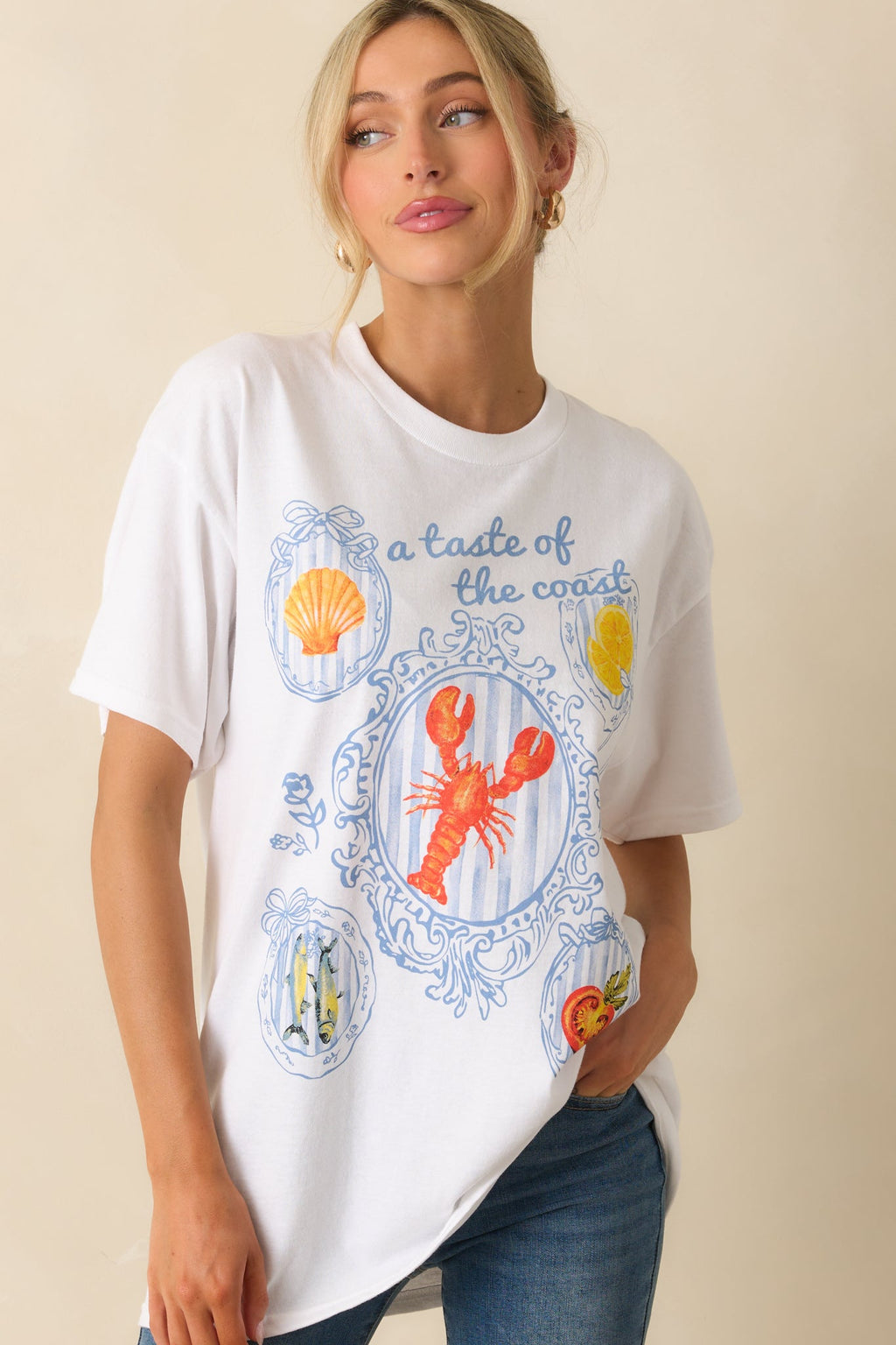 A Taste Of The Coast White Cotton Coastal Graphic Tee