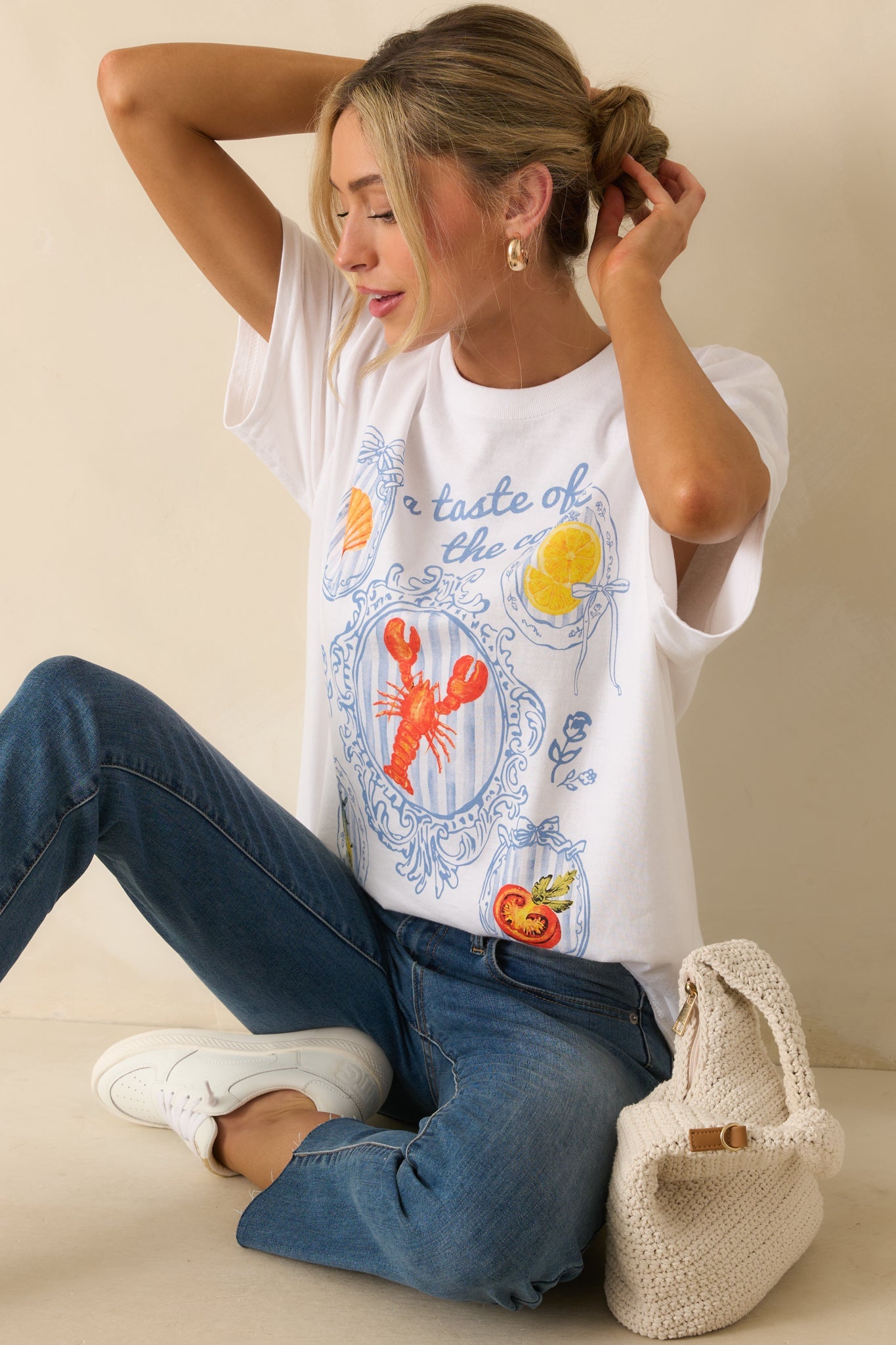 A Taste Of The Coast White Cotton Coastal Graphic Tee