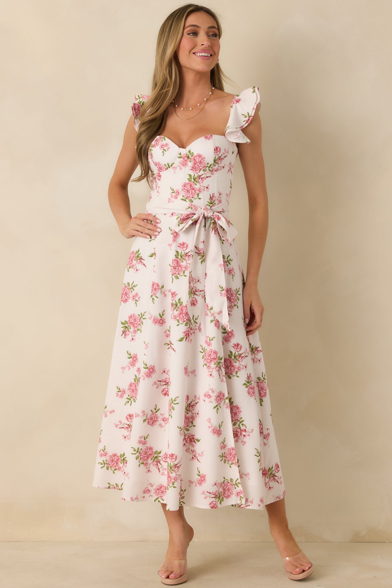 Aimee Rose Pink Floral Bustier Maxi Dress