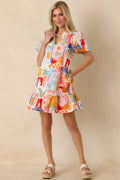 A Place in The Sun Orange & Pink Multi Cotton V-Neck Mini Dress