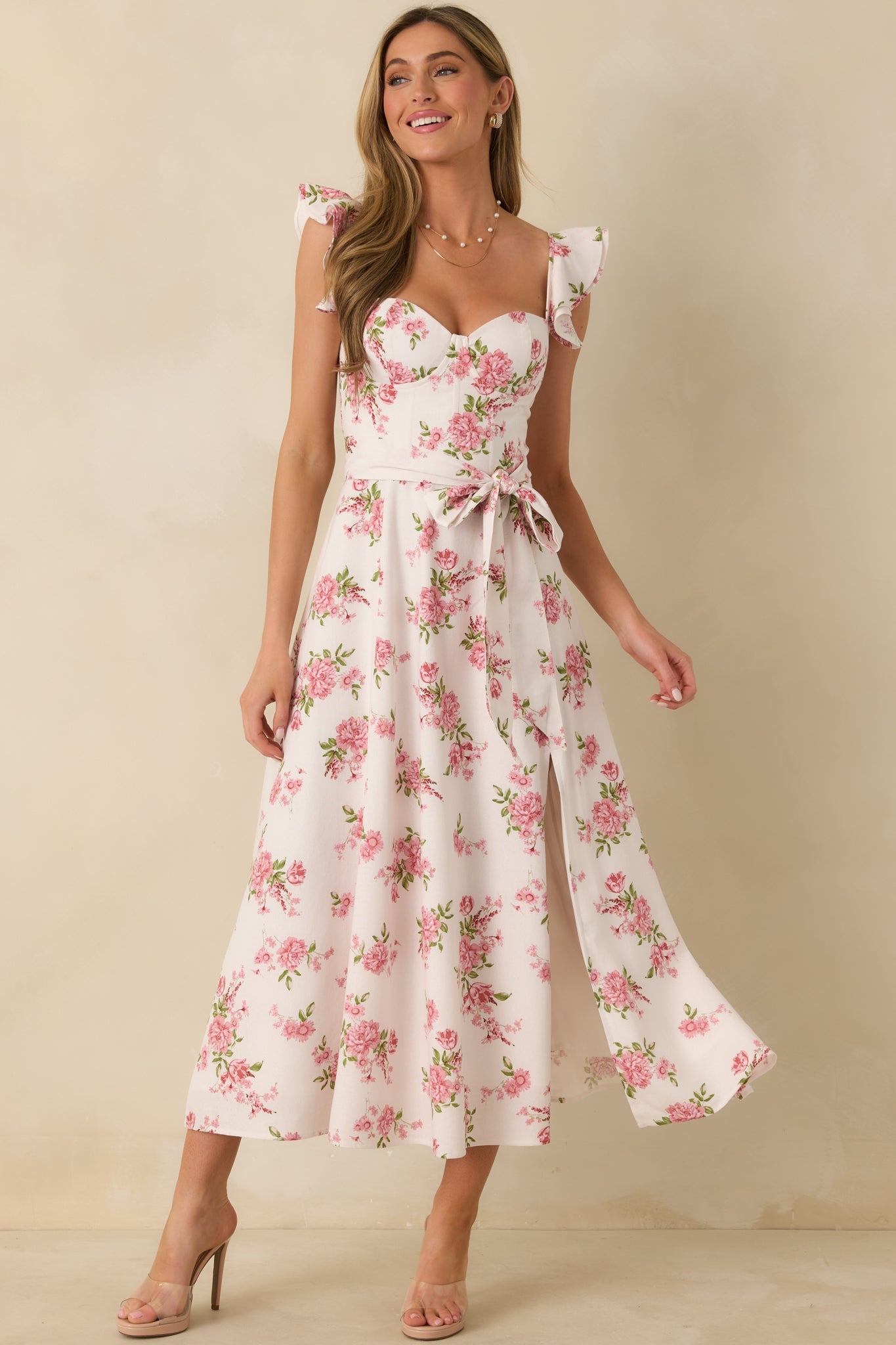 Aimee Rose Pink Floral Bustier Maxi Dress