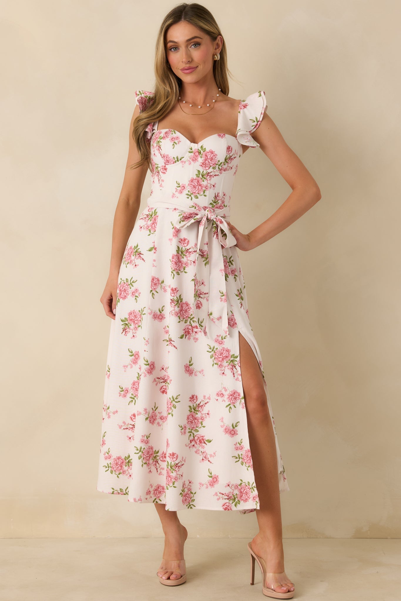 Aimee Rose Pink Floral Bustier Maxi Dress