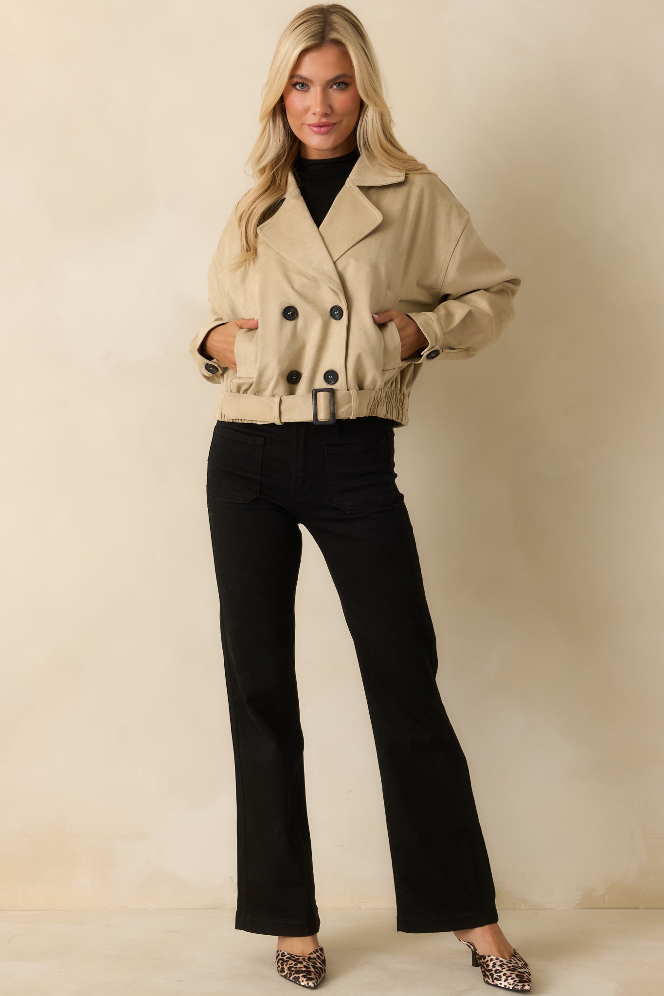 Ahead of Schedule Beige Cotton Double Breasted Belted Jacket