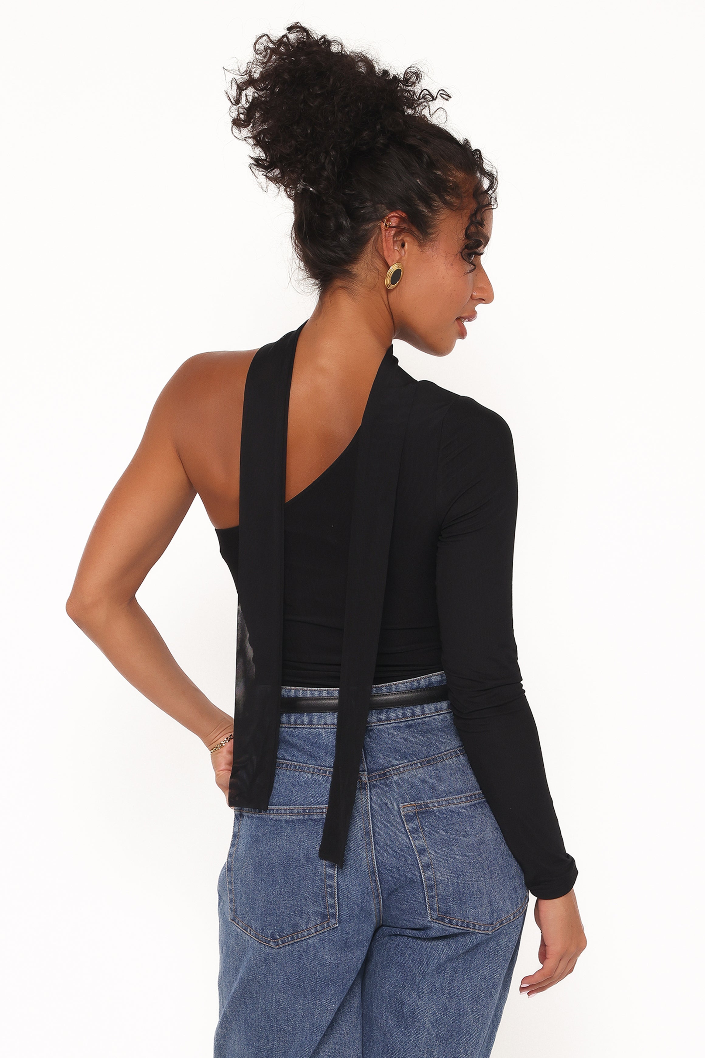 Carlie Mesh One Shoulder Top - Black