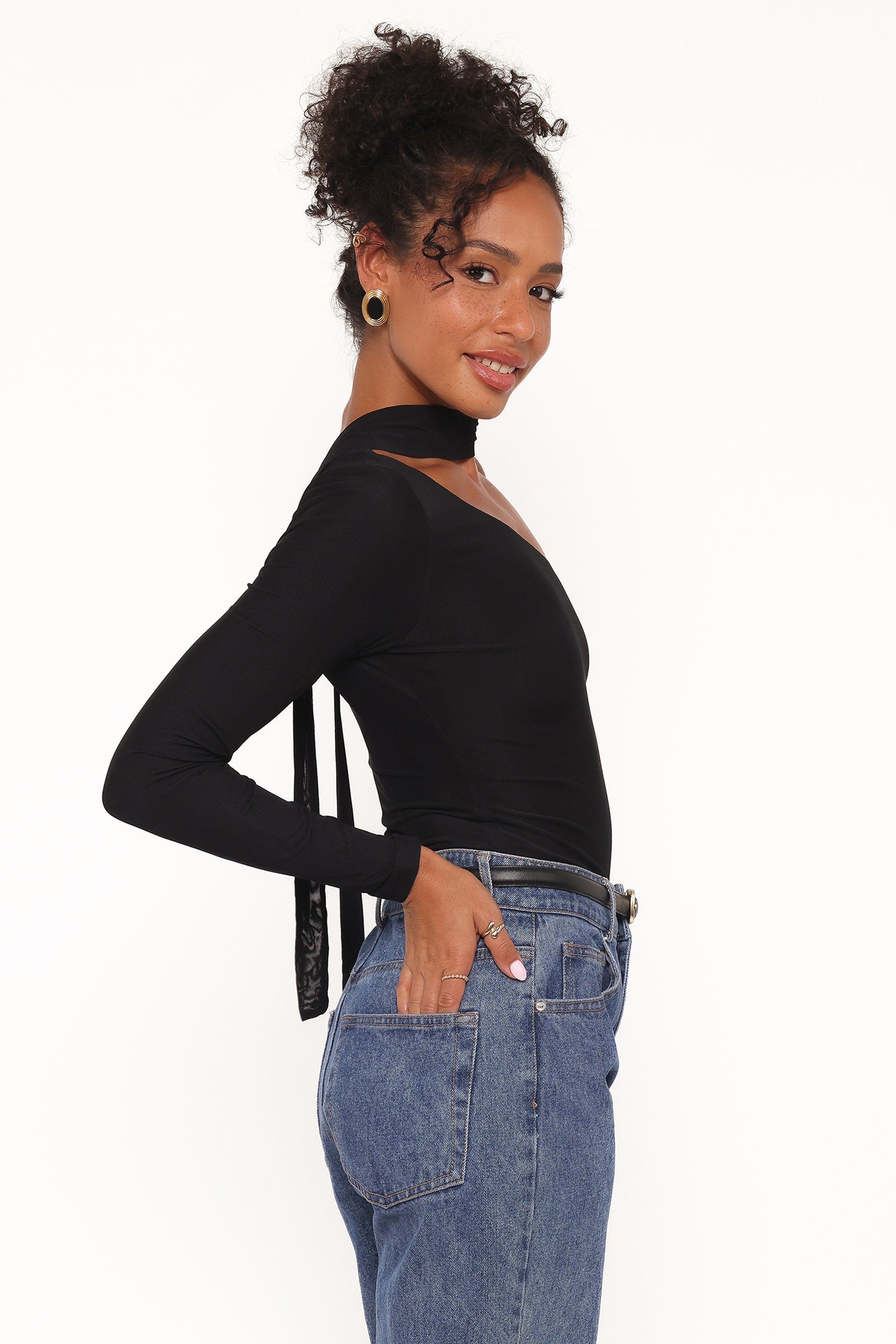 Carlie Mesh One Shoulder Top - Black