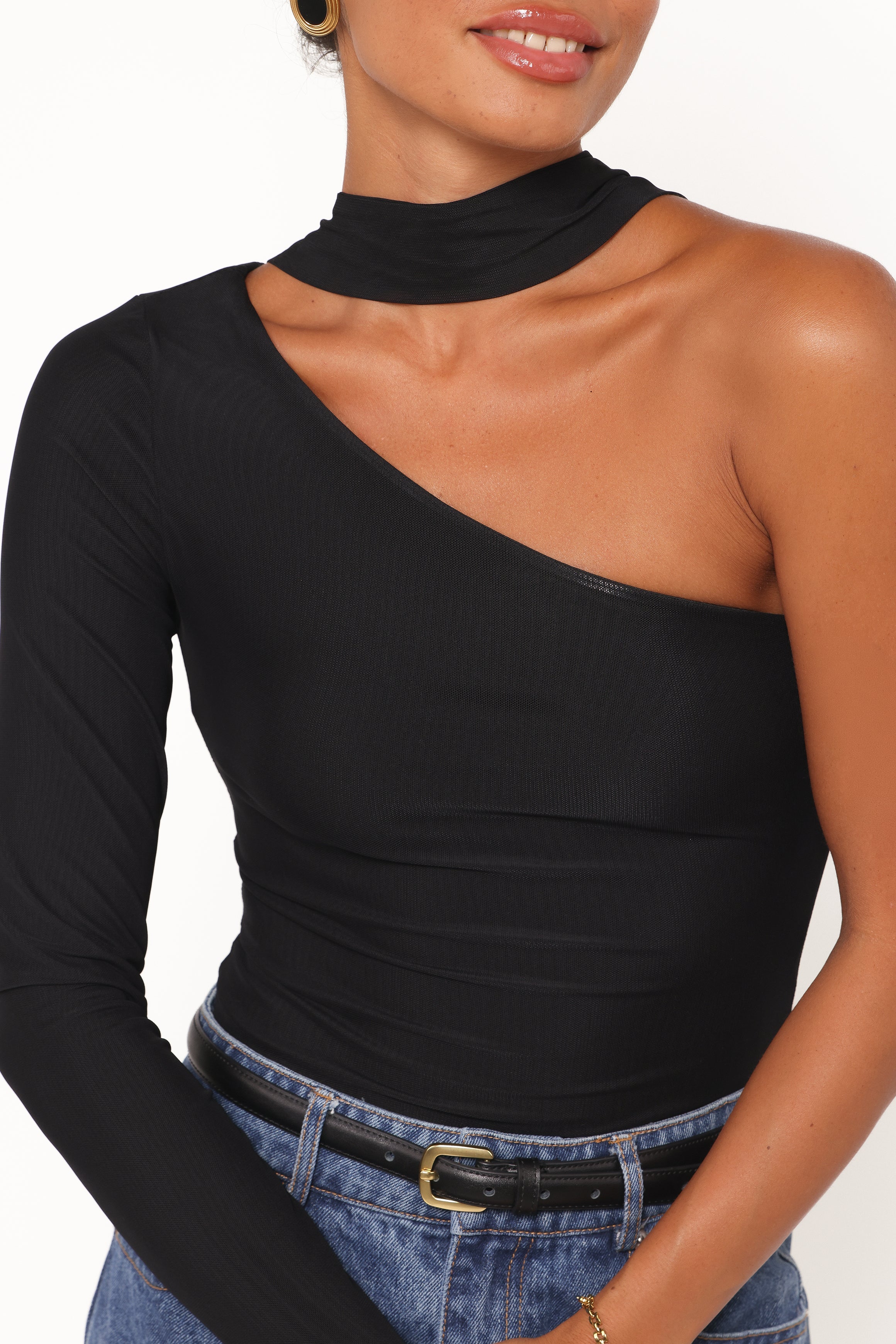 Carlie Mesh One Shoulder Top - Black