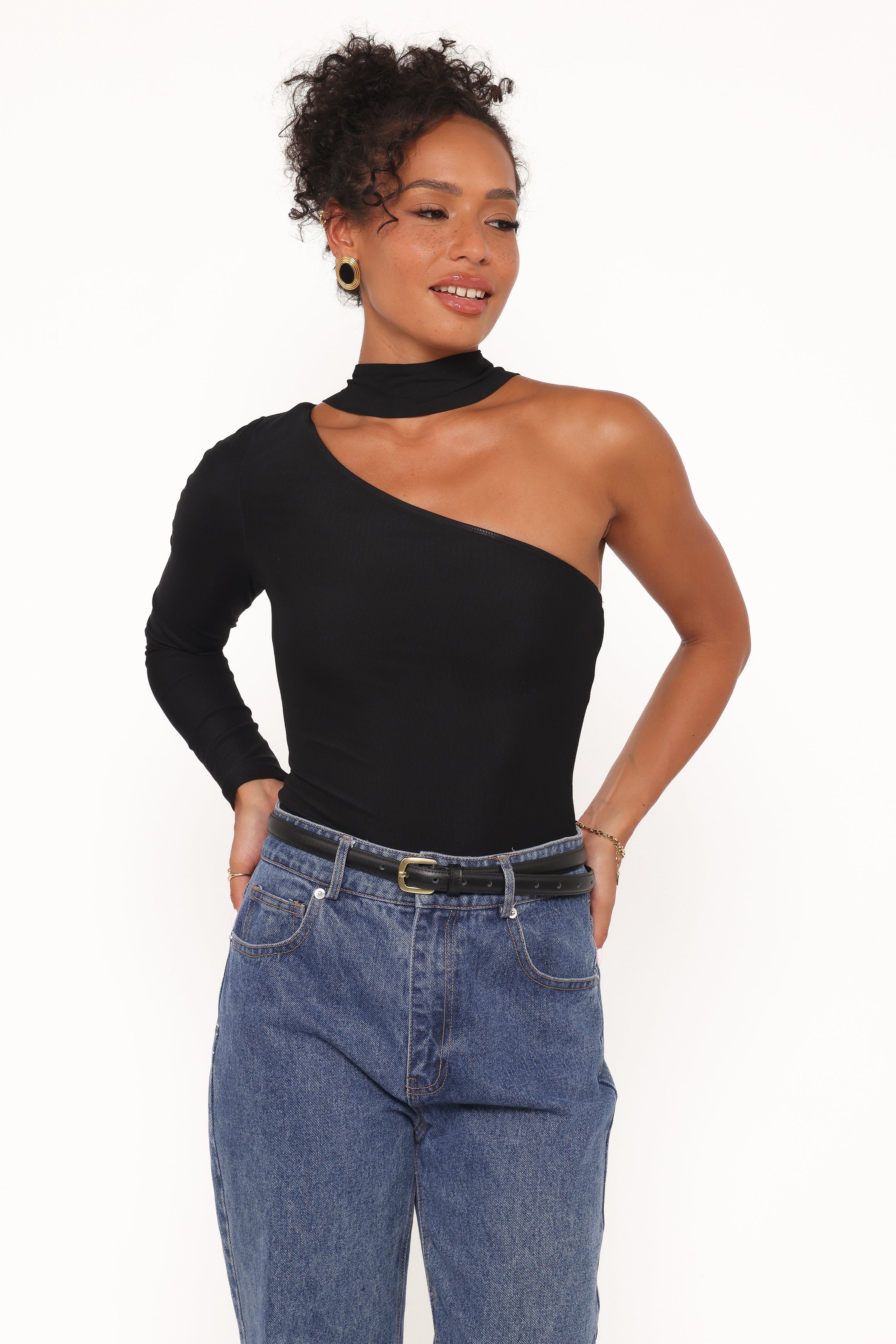 Carlie Mesh One Shoulder Top - Black