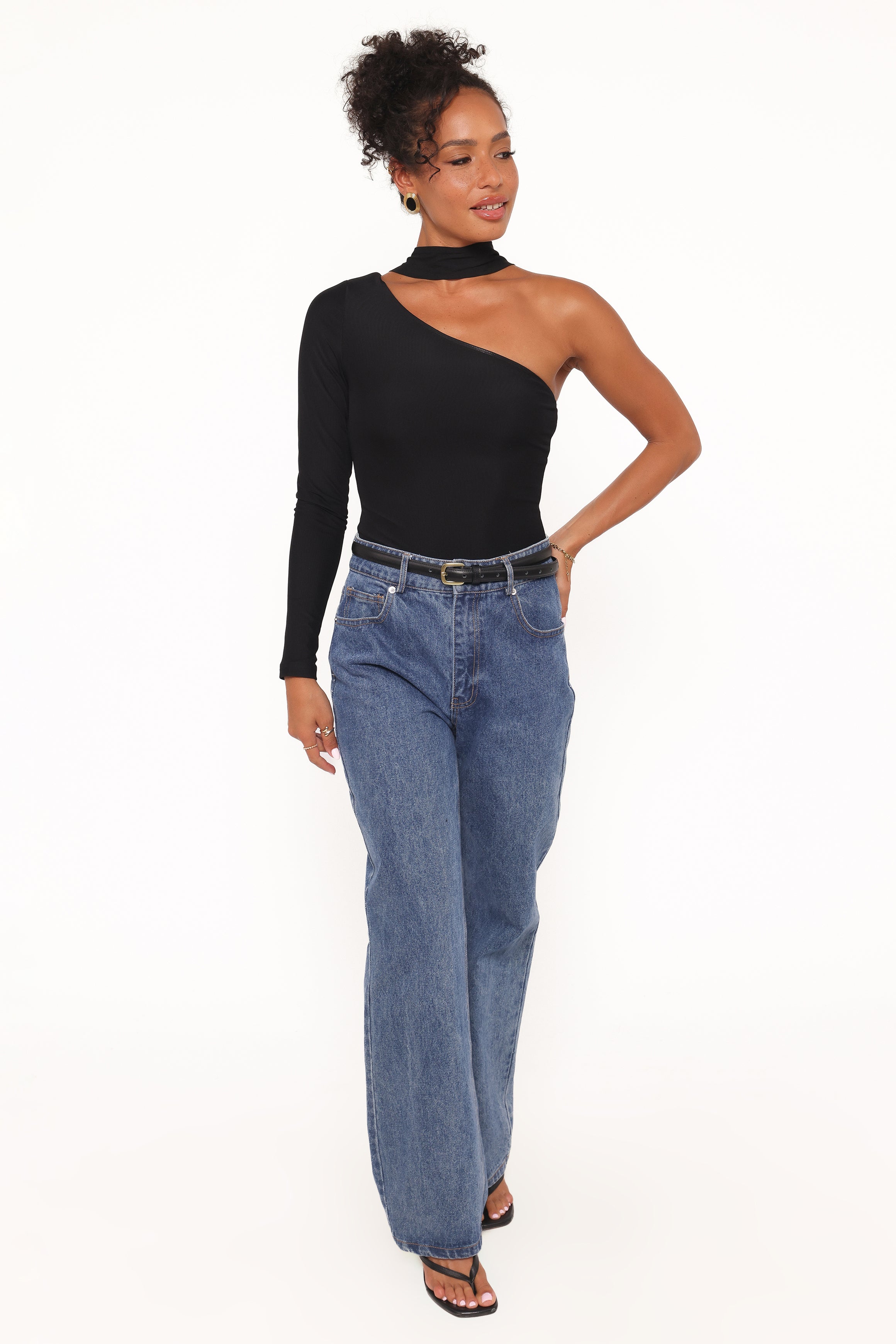 Carlie Mesh One Shoulder Top - Black