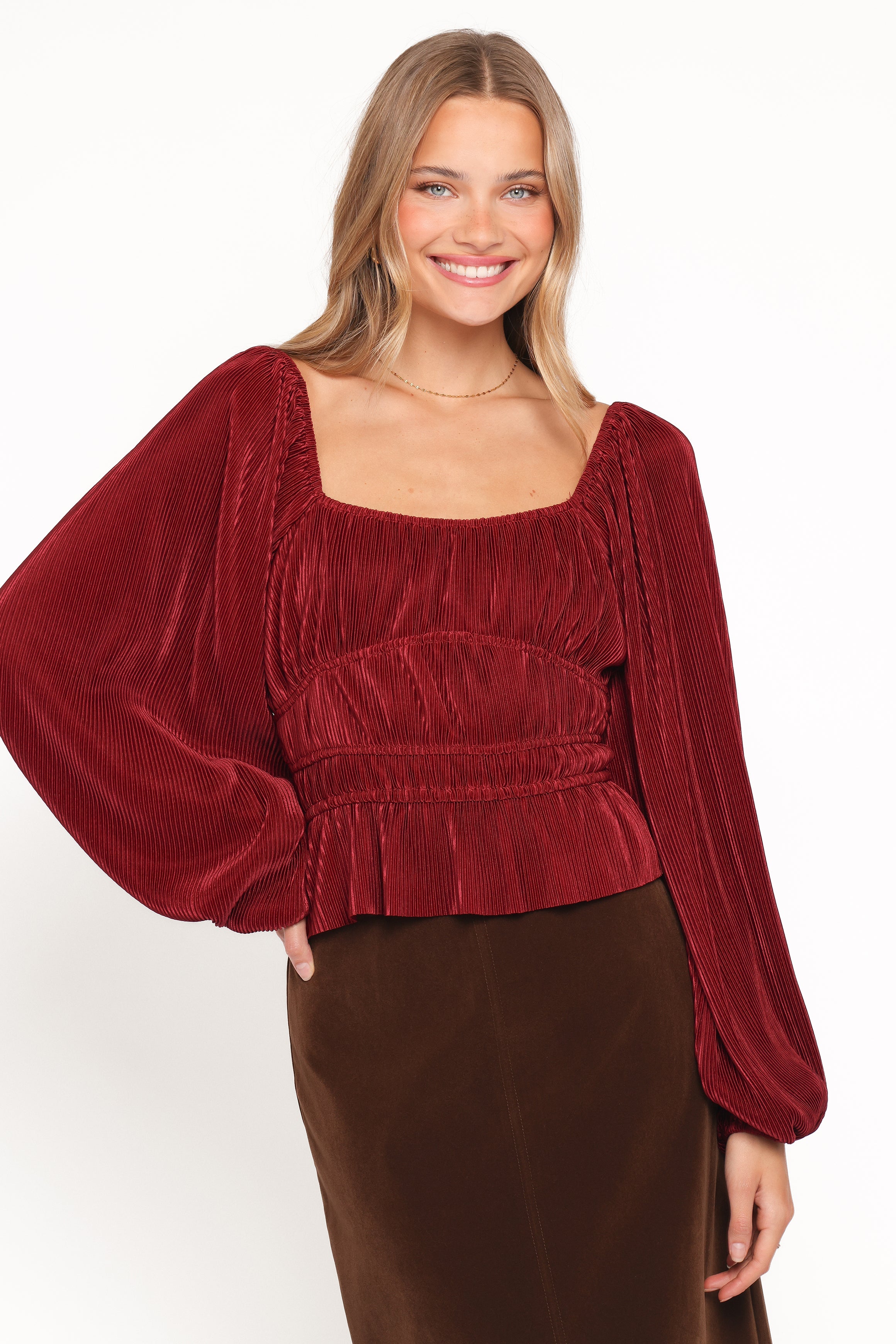 Ceppia Plisse Top - Burgundy