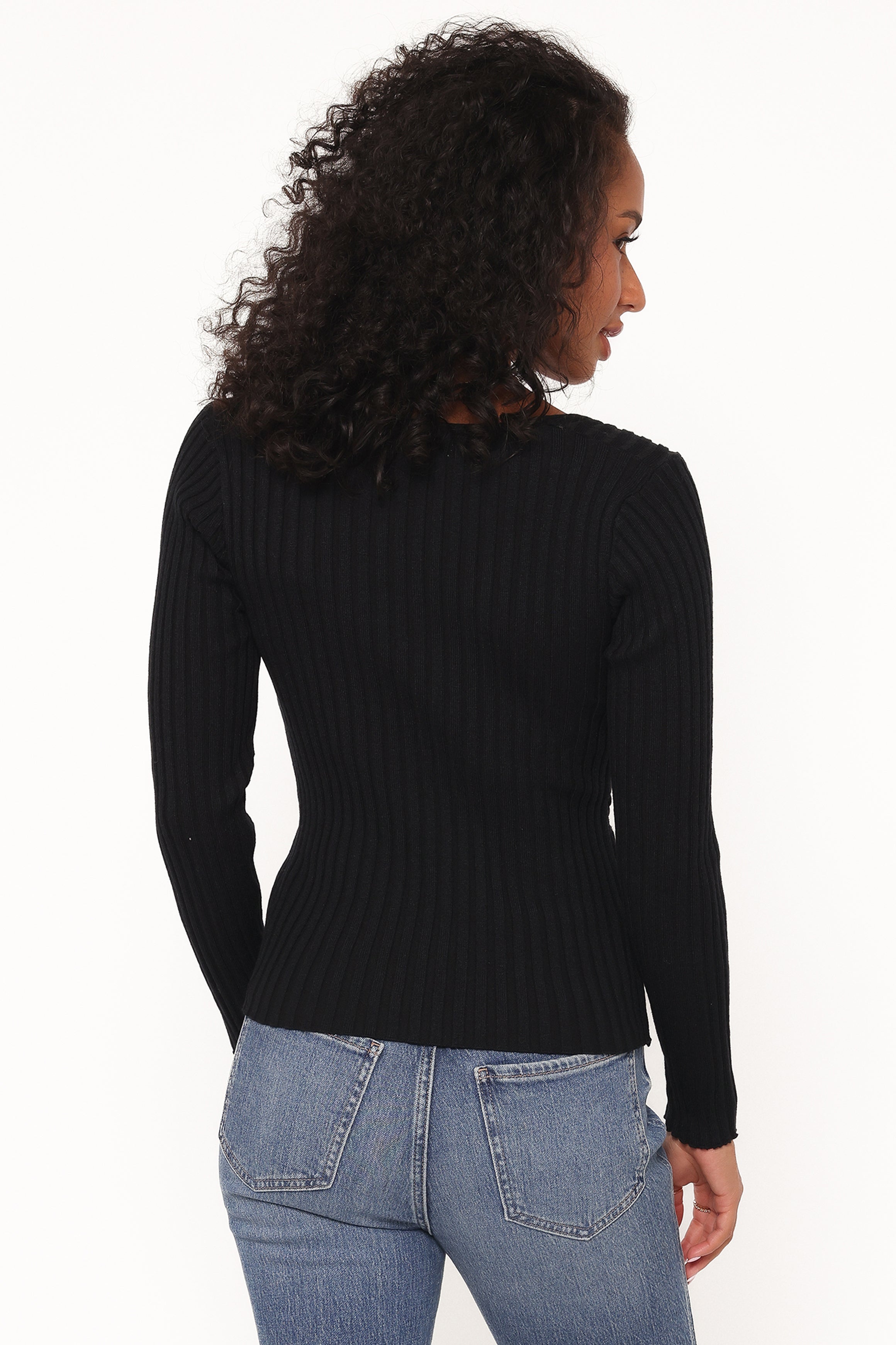 Demi Twist Detail Knit Top - Black