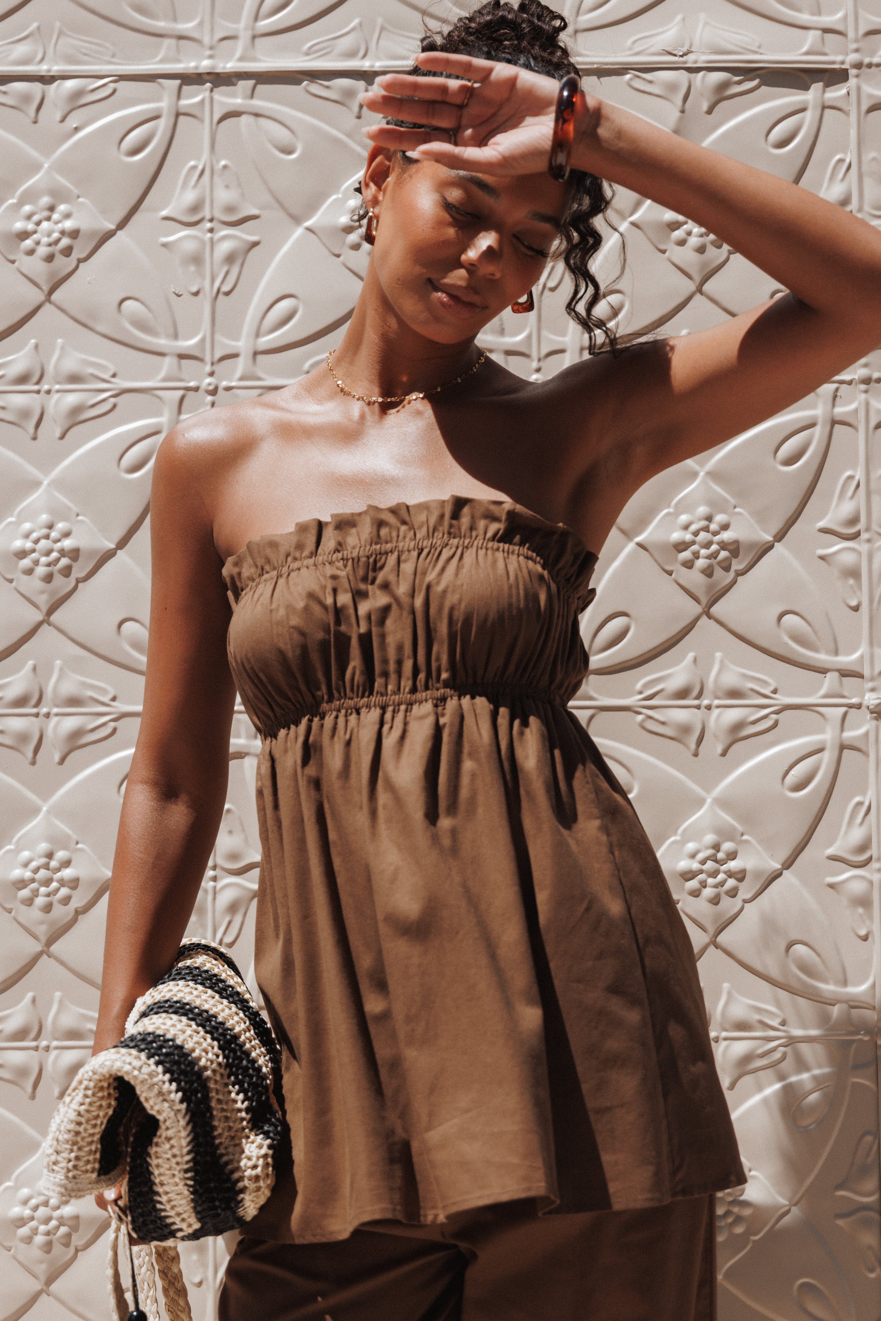 Ember Strapless Tunic Top - Brown