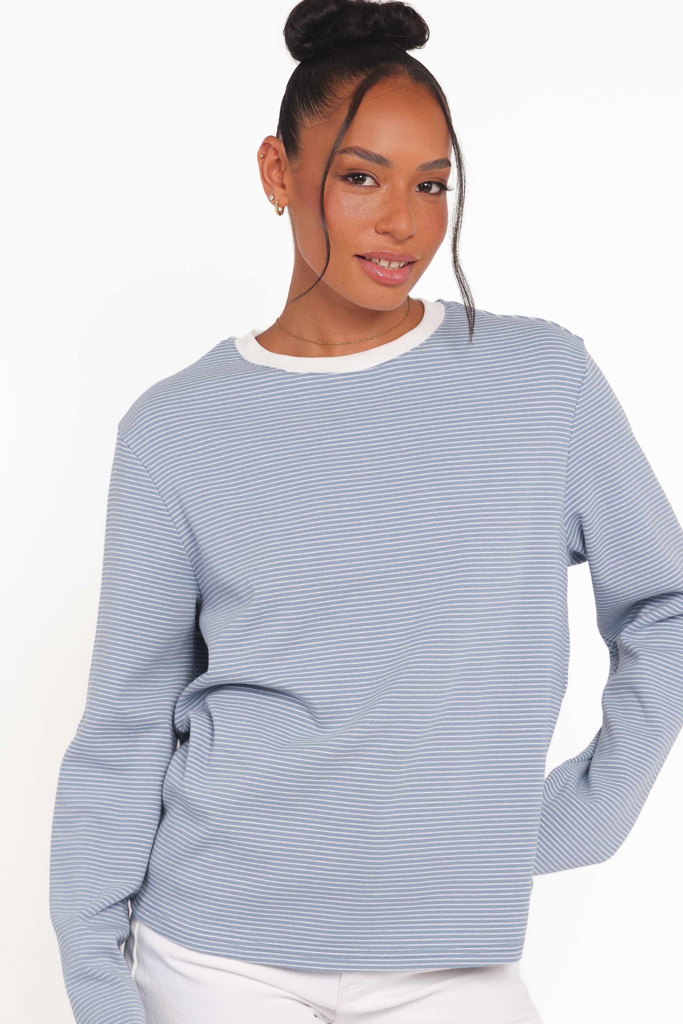 Ruva Long Sleeve Tee - Blue White Stripe