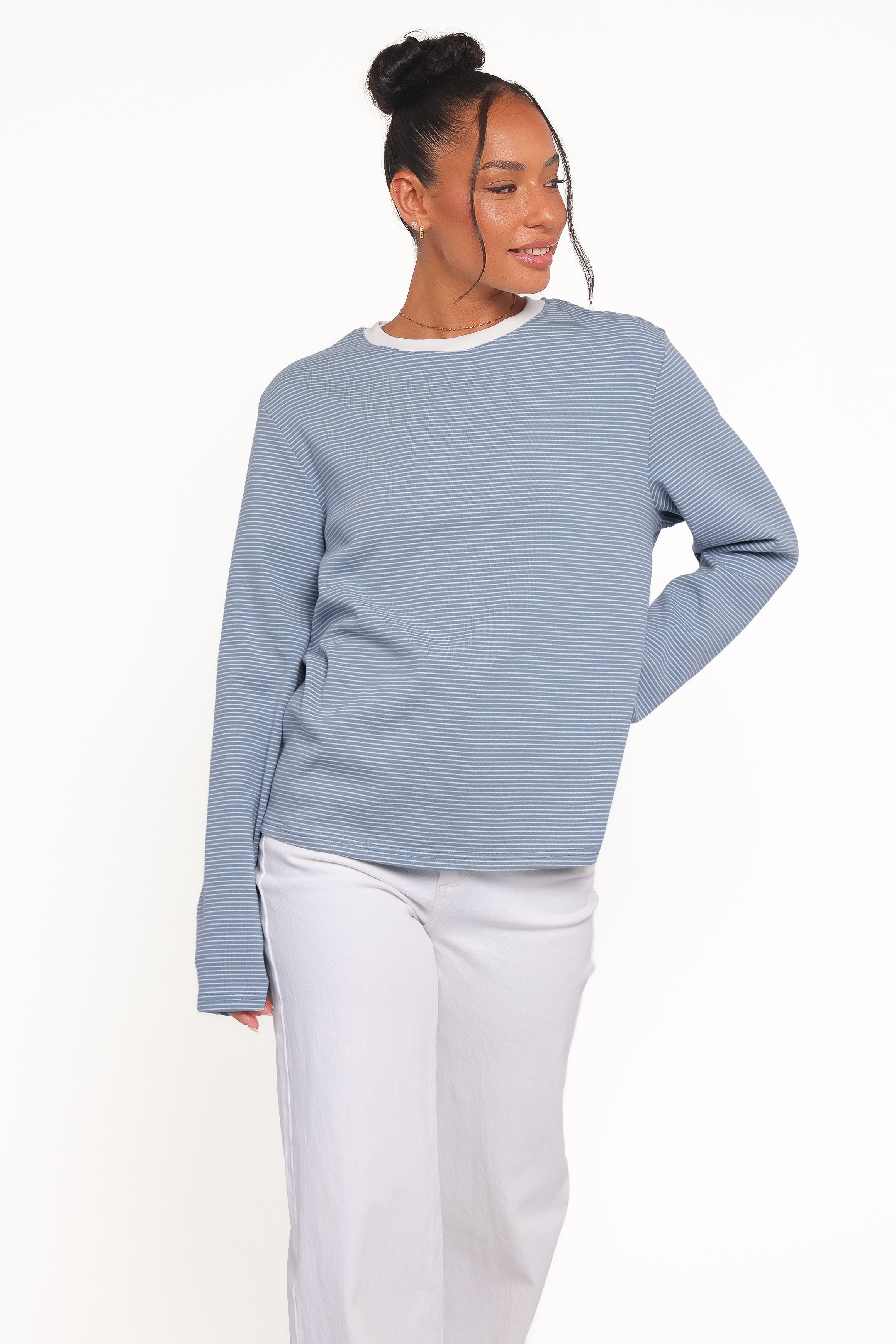 Ruva Long Sleeve Tee - Blue White Stripe