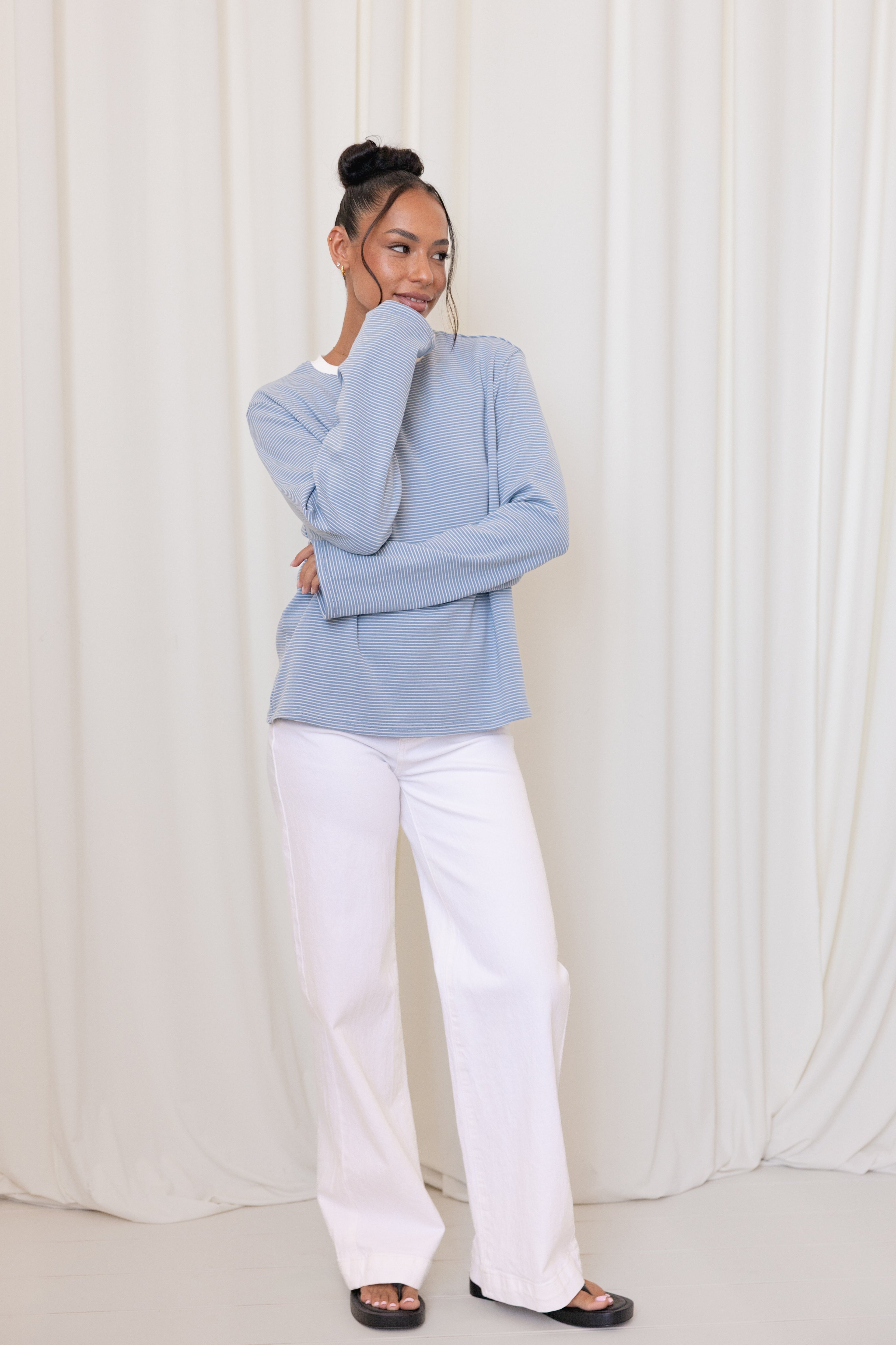 Ruva Long Sleeve Tee - Blue White Stripe