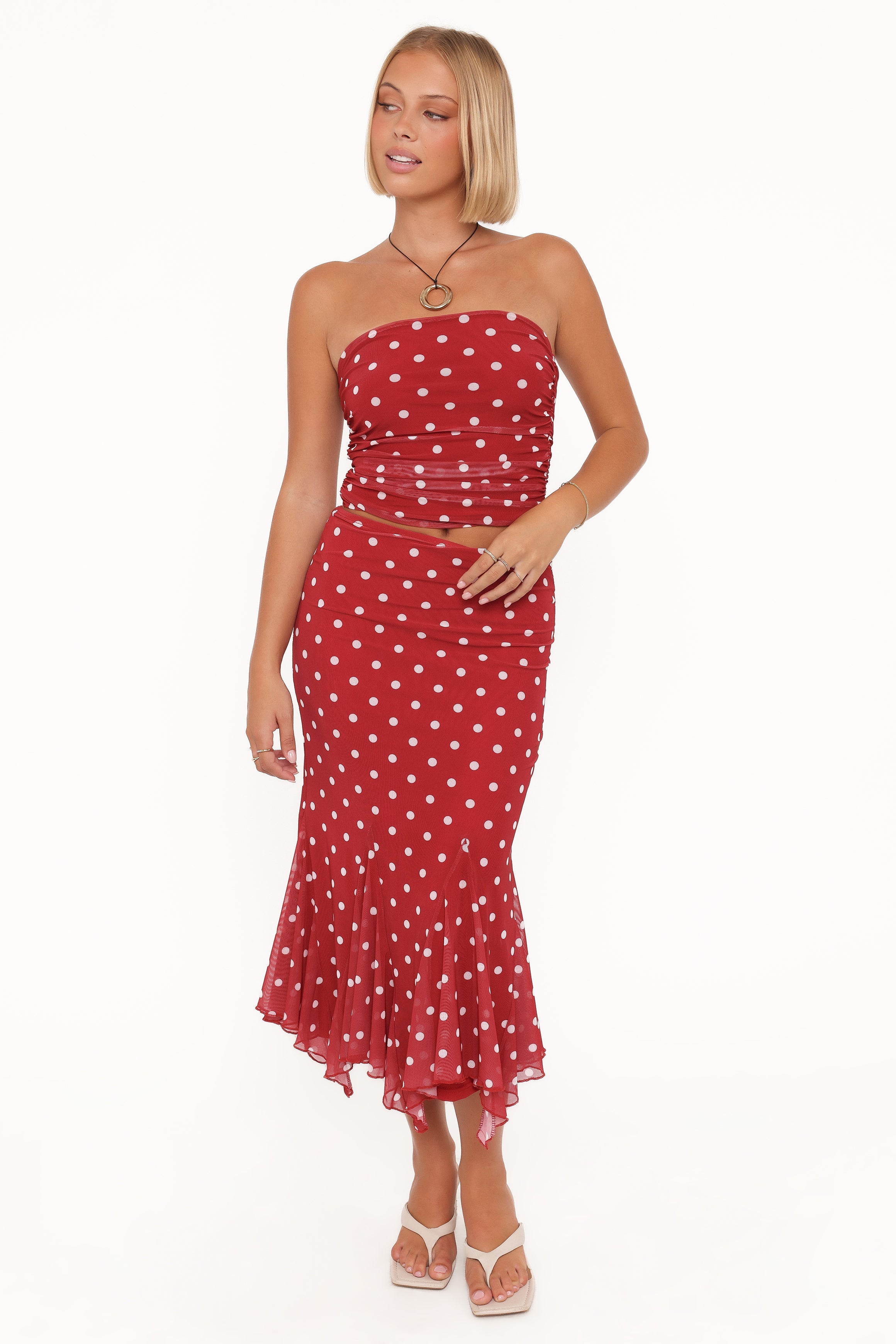 Tullia Strapless Top - Red Polka Dot